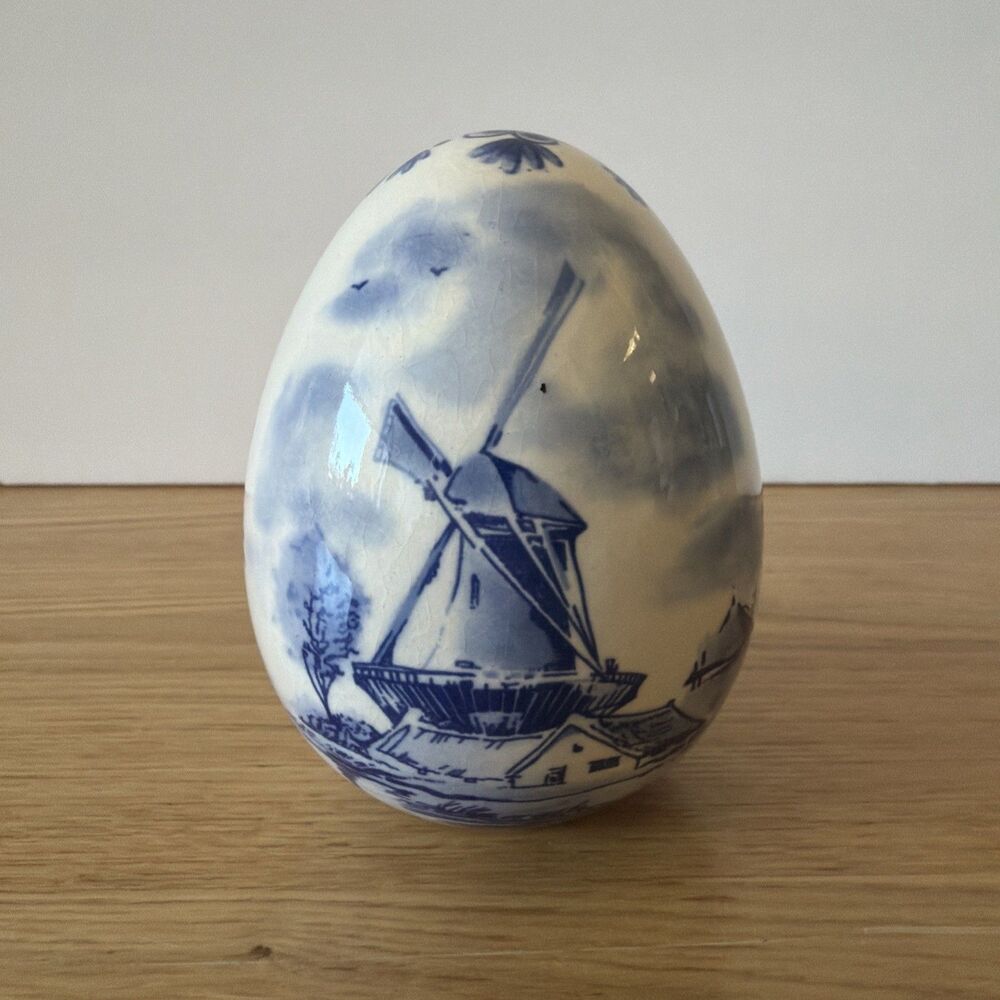 Vintage Delft Blue Egg Windmill Handpainted Holland